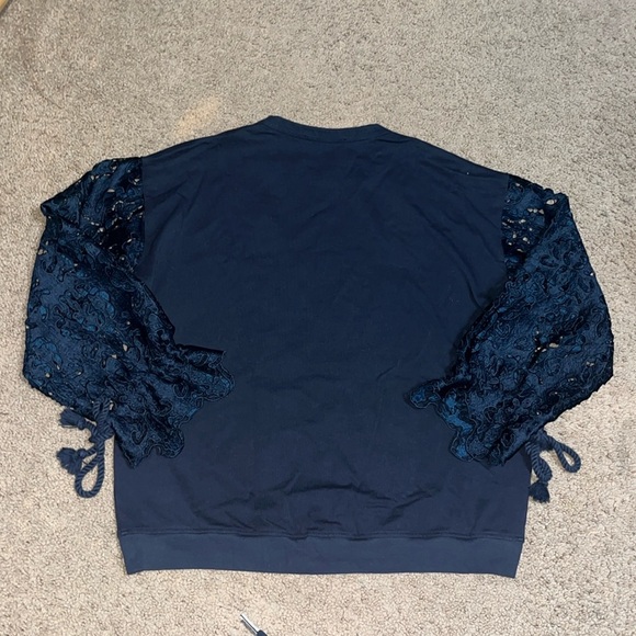 See by Chloe Navy Broderie Anglaise Sweatshirt Ultramarine Navy Blue Small - Picture 7 of 9